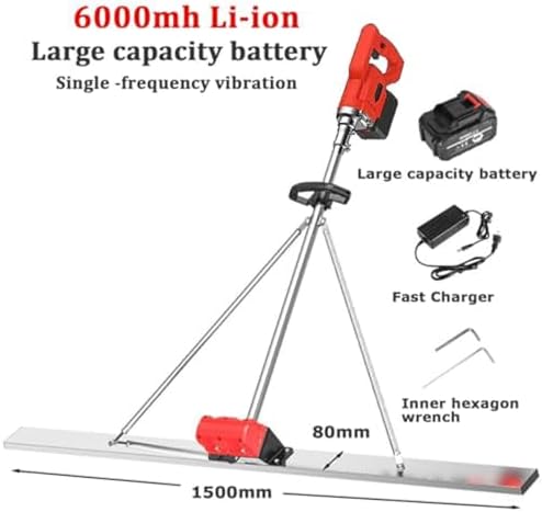 Commercial Electric Concrete Finishing Tool | 59" Power Screed Vibrating Trowel | 6000 RPM Cement Leveling Machine with 2 Batteries | Heavy-Duty Concrete Finisher