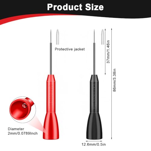 Image of STHIRA Automotive Test Probe Needles, 2Pcs Red & Black 0.2mm Signal Testing Pins for Car Electrical Diagnostics, 600V /10A Non-Destructive Insulation Wire Piercing Needle, Multimeter Circuit Probes