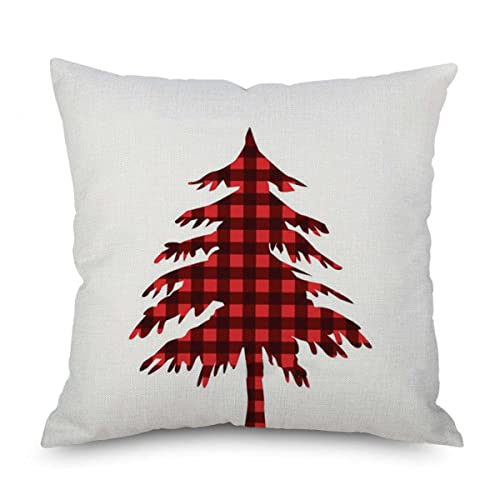 Boomsea Set Of 4 Farmhouse Check Plaid Decoration Pillow Covers 18X18 Home Couch Cotton Linen Pillowcase Red #TOP3
