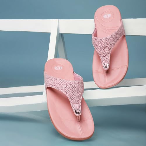 Image of Liberty A-HA Peach & Green Flip-Flops for Women - PU Slip-On