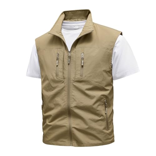 Waistcoat Vest for Men Summer Lightweight Casual Outdoor Work Vest Sleeveless Zipper Quick Drying Jacket