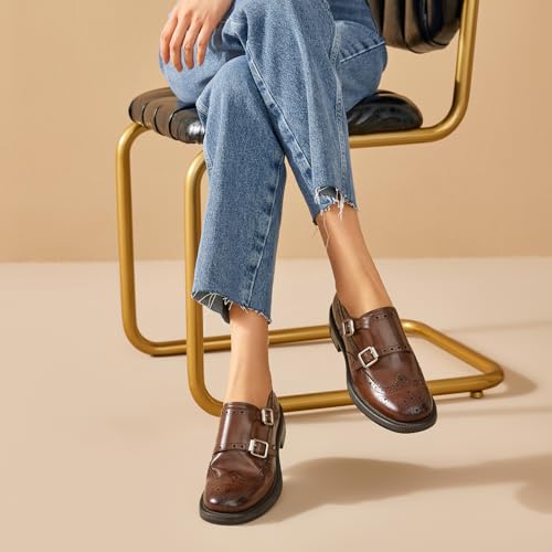 Image of BEAU TODAY Women Monk Strap Loafers Cap Toe Business Causal Loafer Shoes