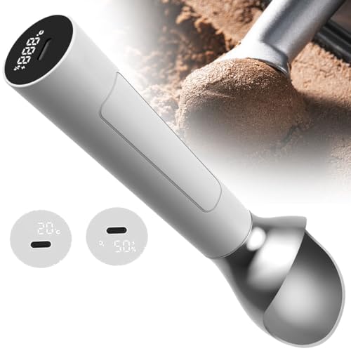 Cuchara de helado calentada, cuchara portátil recargable de mano con pantalla digital, temperatura ajustable, impermeable, 8 horas de espera - Juego de 2 piezas