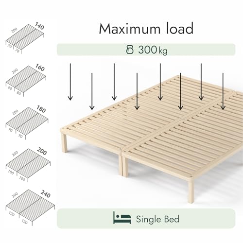 Bettgestell 120x190 cm Lisette mit Lattenrost mit Füßen – Futonbett aus Vollholz mit Rollrost – Bettrahmen 300 kg belastbar – Stabiles Holzbett – unbehandeltes FSC®-zertifiziertes Massivholz
