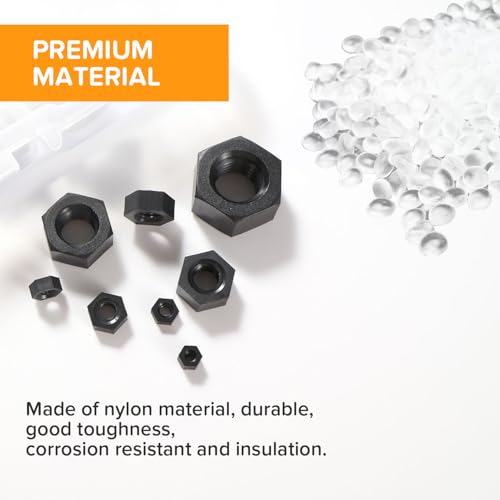 Lyeteung 200 PCS M2/M2.5/M3/M4/M5/M6/M8/M10 Metric Thread Hexagon Fastener, Nylon Hex Nuts, Metric Coarse Thread Hexagon Nuts, Black - Image 3