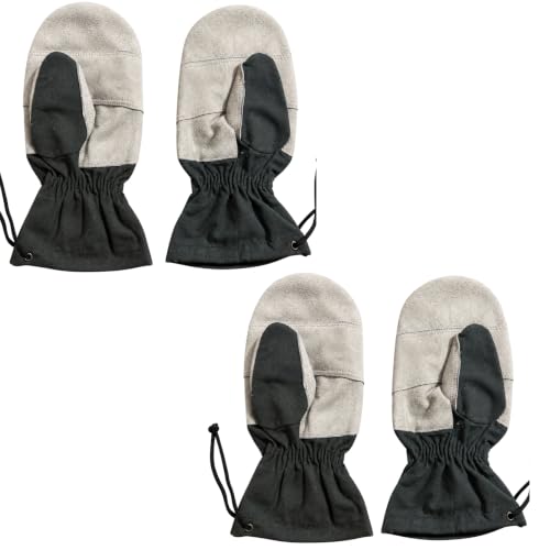 Image of White Tech Rappelling Mitten Gloves (2Pair) Slithering Mittens Gloves Heavy-Duty Leather Anti-Slip Lightweight Perfect for Zip line Climbing Activities & Military Training