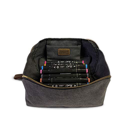 SMRITI Canvas Makeup Bag, Portable Cosmetic Bag for Women, Large Capacity Purse, Travel Zipper Pouch Organizer for Cosmetics Accessories Pens Tools (Black)