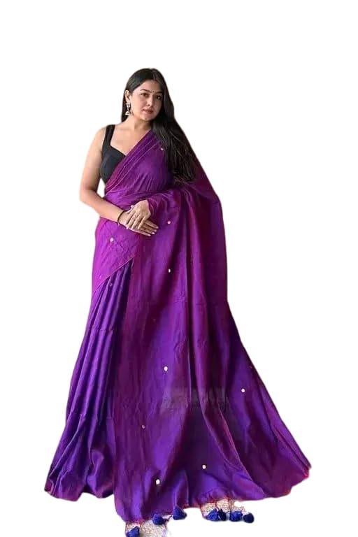 Smriti's Solid Pure Cotton Handloom Pearl Embellish saree Latkan Pallu with Running Blouse-image-38