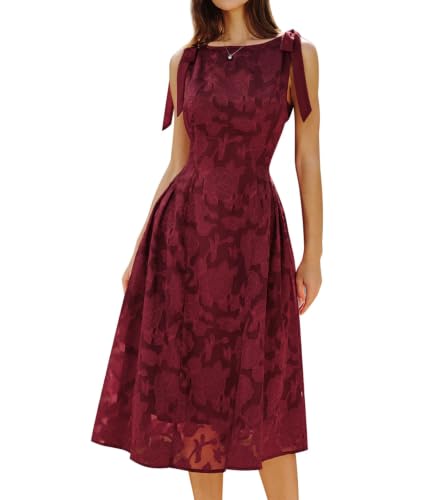 Image of RIHOAS Women's Plaid Gingham Dress Casual Summer Midi Dresses for Women | Cute,Boat Neck,Non-adjustable Bow,A line,Vintage,Sleeveless,Spring,Winter,Casual Daily,Picnic,Travel,Vacation,Christmas