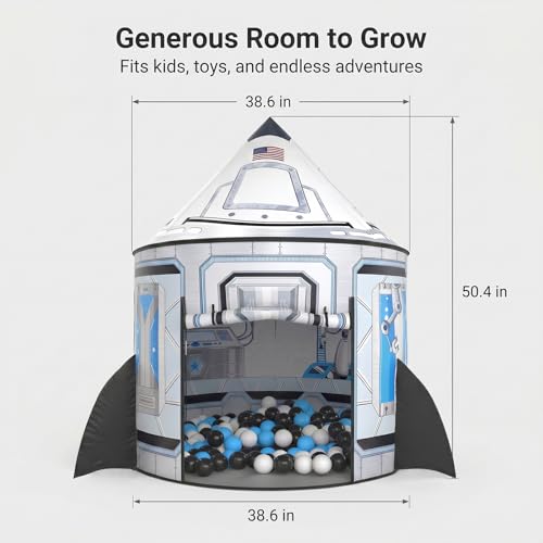 Image of PigPigPen Rocket Ship Tent for Kids: Instant Indoor Outdoor Space Playhouse for Toddlers - Astronaut Adventure Kids Camping Tent - for Boys Girls Space Decor & Outdoor Play