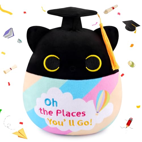 FVNPIHAM Graduation Black Cat Plush, 2026 Graduation Stuffed Animal with Oh The Places Youll Go, 8 Inch Cute Cat Plush Oh The Places You'll Go Graduation Gifts for Girls Boys Kids