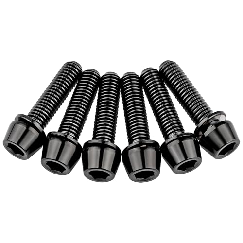 Image of Titanium Ti Allen Hex M5x16 18mm Tapered Head Bolt with Washer Screw for Bicycle Stem Parts Pack of 6 (Black, M5x18mm)