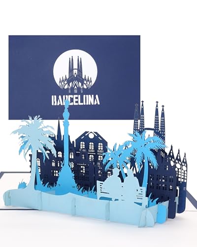 Carte pop-up « Barcelone – Panorama avec Sagrada Familia » – Carte de vœux, souvenir, invitation, cadeau & bon de voyage pour les vacances et les...