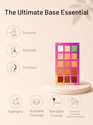 Image of Recode Beauty Concealer, Colour Corrector & Contour Palette Powder Full Coverage For All Skin Type, Erases Dark Circles, Matte Uneven Skin Tone, Redness, Blemishes, Even Scars, 15 Shades
