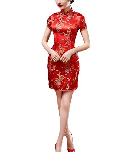 keepmore Mujer Manga Corta Vestido Qipao Chino Tradicional Cheongsam Vestido de Fiesta Cover