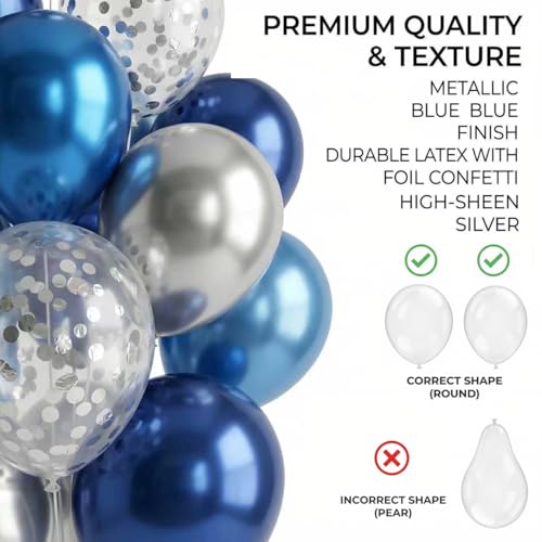 Image of Blue Silver Balloon Column Kit Set of 2 With Dark Navy Confetti Balloons Included-Balloon Tower Stand, Base&Pole,Backdrop Decoration for Wedding, Baby Shower,Birthday,Graduation,Engagement Party