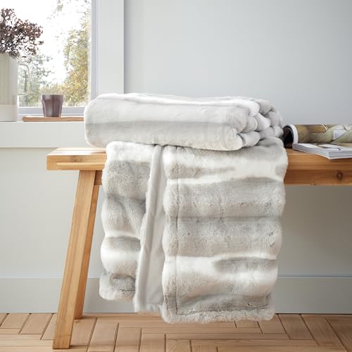 Catherine Lansfield Flint Cosy Plaid en Fausse Fourrure Gris argenté 130 x 170 cm