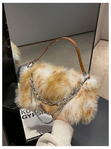 MakeMeChic Women's Faux Fur Hobo Bag Top Handle Fuzzy Shoulder Handbags Plush Square Bags Purse3