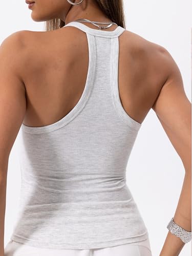 Image of Danysu V Neck Racer Back Tank Top for Women Padded Ribbed Long Tank Fitted Basic Cami Tops