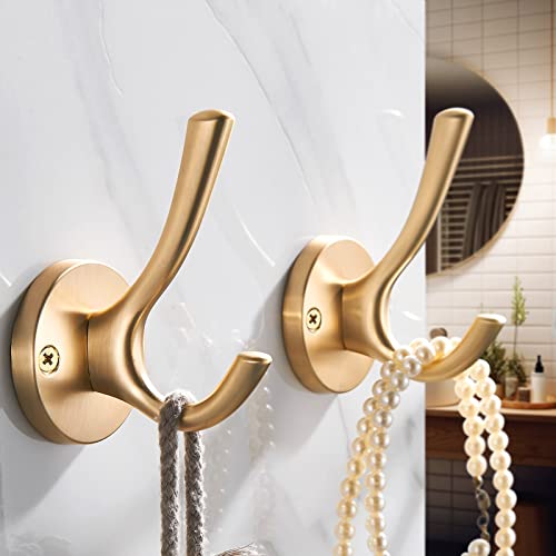 Teci Brushed Gold Towel Robe Hooks Bathroom Hardware Accessories Coat Hook Clothes Hook For Bath Kitchen Contemporary Hotel Style Wall Mounted 4 Pack Tc007G-4 #TOP1