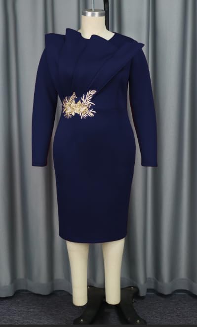 ONTINVA Irregular Business Dress for Women's Outfits Crew Neck Peplum Tops Floral Applique Formal Pencil Dresses3