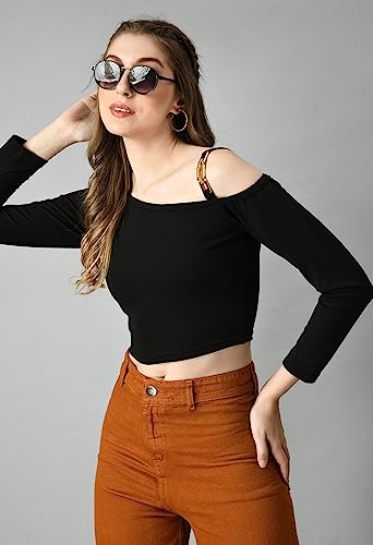 Image of IUGA Women Regular Sleeve One Shoulder Neck Solid Top