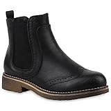  stiefelparadies Damen Stiefeletten Chelsea Boots Leicht Gefütterte Booties Leder-Optik Schuhe Profilsohle 145832 Schwarz Cabanas 39 Flandell