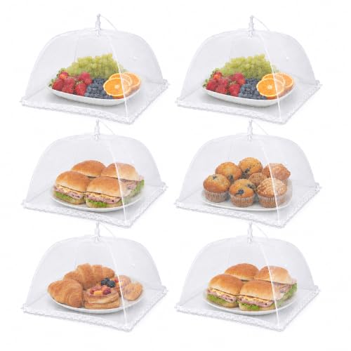 Simply Genius Pop-Up Mesh Food Covers - 17 x 17 in, White, 6 Pack, Large & Tall - Reusable & Collapsible Food Tents for Outdoor Serving