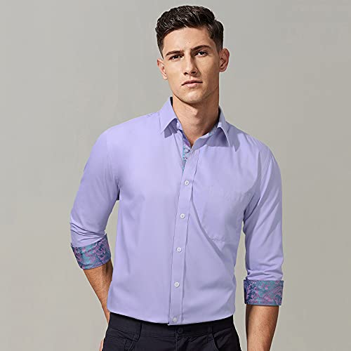 Image of HISDERN Mens Business Dress Shirts Long Sleeve Casual Button Down Shirt Formal Inner Collar Contrast Shirt for Men Wedding