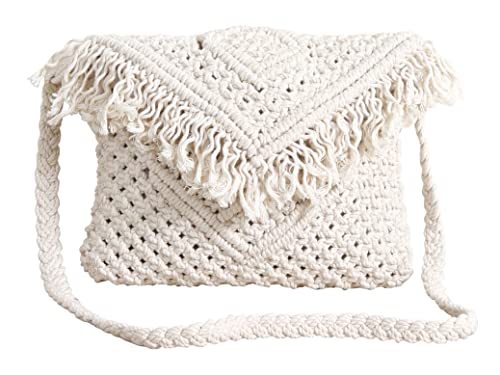 Image of Gauransh Home Creation Women's Clutch Handwoven Crossbody Handbag Summer Beach Shoulder Macrame Handbag Woven Handmade Purse Bag Tassel Beige