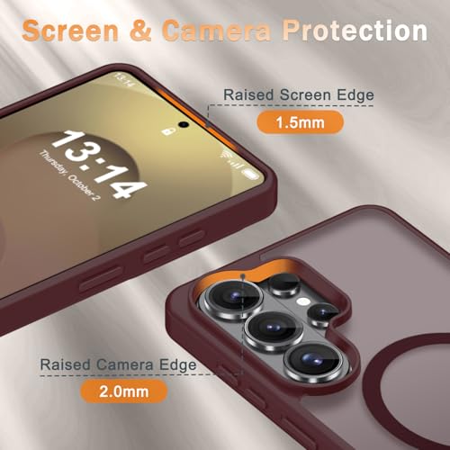 Image of for Samsung Galaxy S26 Ultra Case, Matte Magnetic Phone Cover, Wine Red | Fit for MagSafe, Screen Protector included, Shockproof Military Grade Protection, Translucent Frosted Back