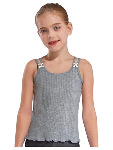 Kids Girls Spaghetti Strap Tank Top Casual Camisole Underwear Ribbed Knit Cami Running Shirts
