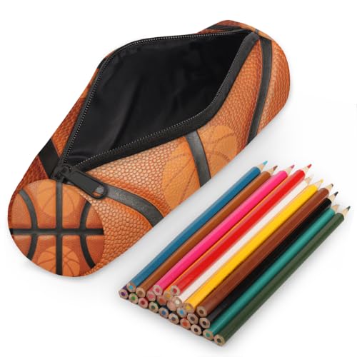 Image of Sport Ball Basketball Pencil Case Basketball Texture Pencil Pouch for School Teen Girl Boy Kids Pencil Bag Pen Case Office Student Stationery Pouch Storage Cosmetic Makeup Bag Women