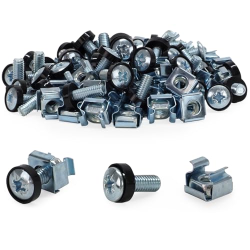 Waytex 37343 Kit Ecrou Cage avec Vis et rondelle pour Baie de brassage, Coffret réseau, Baie serveur - Lot de 50