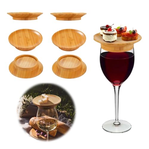 NIYATA 6 PCS Mini Charcuterie Boards for Wine Glass, Charcuterie Boards for Wine Glasses, Wine Glass Charcuterie Topper, Wooden Wine Glass Charcuterie Board Topper Set for Drinks, Desserts, and Party