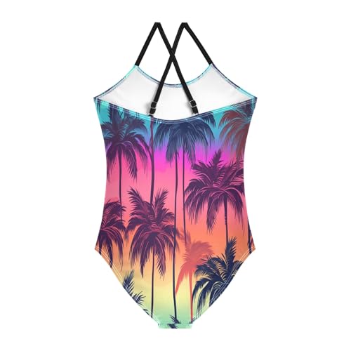 Girl's One Piece Swimsuit Sunset Coconut Tree Beach Bathing Swimwear2