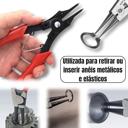 Jogo 3 em 1 Alicate Extrator Reversível 150mm Tirar Abrir Saca Anel Anéis pressão Retenção Elastico