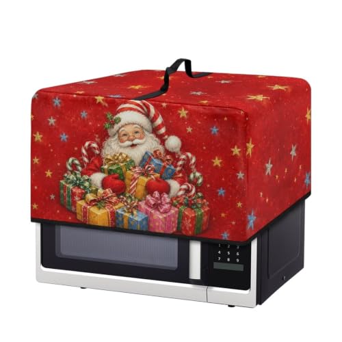 Image of Microwave Oven Dustproof Cover Christmas Theme Convection Oven Cover Protector Compatible with Various Small Kitchen Appliances, L, Vintage Santa Claus Print Red