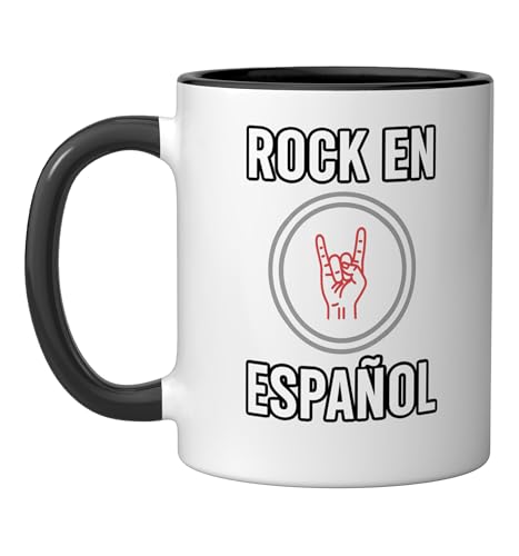 Rock En Espaol Retro Latino Rockero Espaol Music Fan Ceramic Mug, Black/White