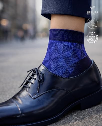 Image of Mens Ankle Socks, Premium Quality Bamboo Rayon Ankle Socks, Patterned, 5 Pairs, Gift Box, Size 8-13