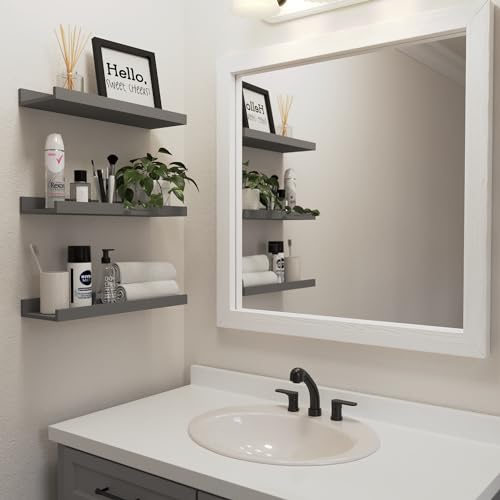 DOLLFIO Floating Shelves Set of 6, Grey Wall Shelves with Lip, Display Shelves for Wall Decor, Modern Picture Ledge for Living Room, Bedroom, Nursery, Bathroom, Pictures, Books, Plants- Grey
