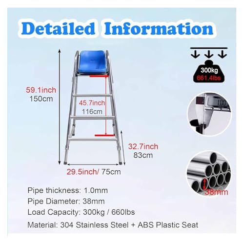Silla alta para salvavidas con sombrilla y estructura de acero inoxidable miniatura 2