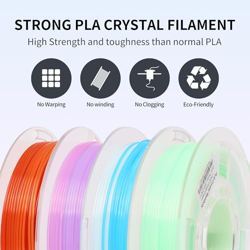Image of RAMBERY Clear Rainbow PLA Filament Bundle 1.75mm, Crystal Transparent PLA 3D Printer Filament, Dimensional Accuracy + /- 0.02 mm, 250X4 Spools