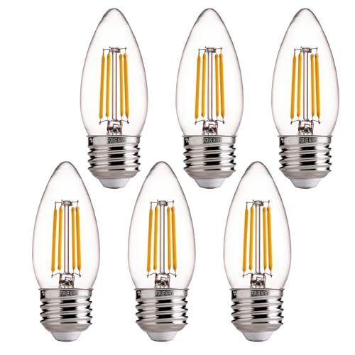 ALAMPEVER E26 LED Bulb 60W Equivalent, Dimmable B11 Candelabra Light Bulbs, 2700K Soft White, 450LM, Vintage Edison Style, Perfect for Ceiling Fans & Home Decor, 6 Pack