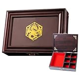 Vintage Dice Tray & Rolling Box for DND – Antique-Style Storage Vault with Adjustable Dividers for Dice, Minis & Tokens – Solid Pine RPG Tabletop Accessory for D&D (D20 Dragon Design)