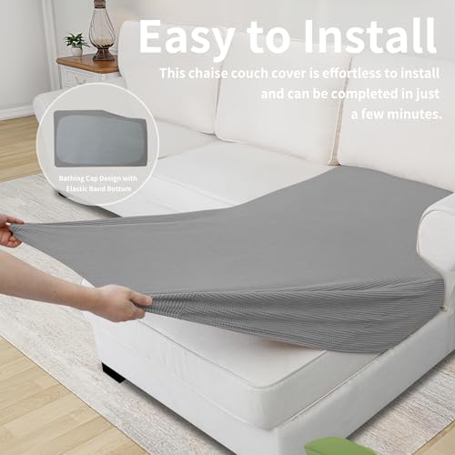 Image of Easy-Going Stretch 1 Piece Chaise Lounge Cushion Slipcover | Sectional Couch Covers L Shape Separate Cushion Couch Seat Chaise Cover for Both Left /Right Sectional Couch Light Gray