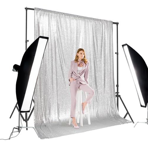 Image of PartyDelight Silver Sequin Backdrop 10x10ft 4 Inch Rod Pocket | 3mm stitched silver sequins on mesh backing with 4 inch rod pocket for large wedding walls group photos stages and reception