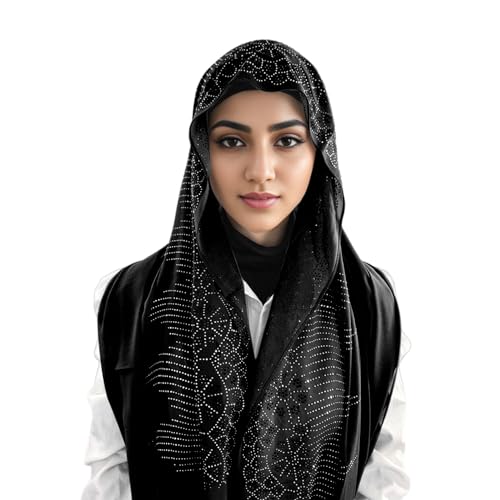 ZGMYC Women Chiffon Rhinestone Long Scarf Muslim Hijab Fashion Floral Shawl Head Wrap Turban Cap