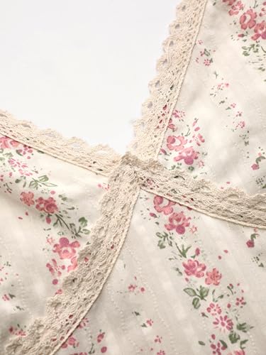 CIDER Summer Floral V Neck Maxi Dress Vacation Beach Sleeveless Cotton Shirred Mid Waist Dress4