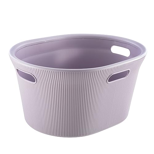 Image of Superio Ribbed Collection - Decorative Plastic Laundry Basket with Cut-Out Handles, Lilac Purple (1 Pack) Hamper Organzier for Bedroom Bathroom College Dorm Room 35 Liter